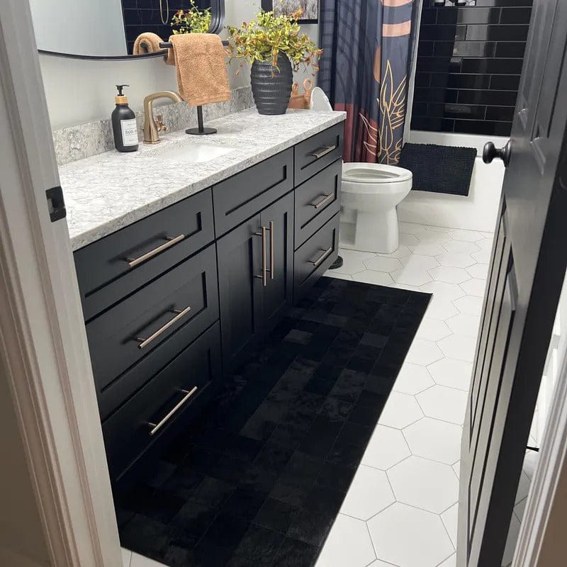 Customer photo review of Black Cowhide Patchwork Rug, Handmade 100% Genuine Cowhide Runner Rug