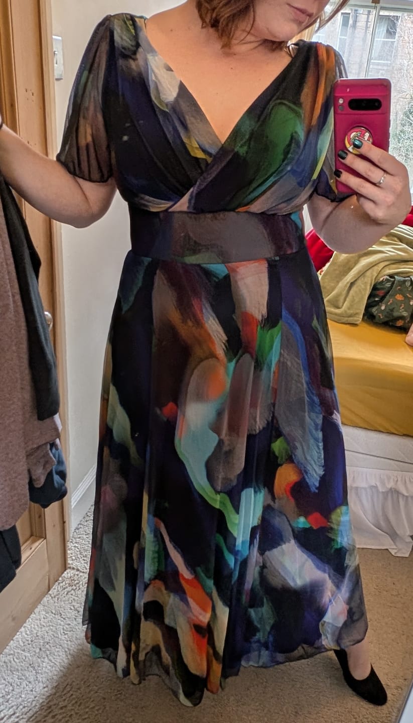 Customer photo review of Isabelle Navy Mirage Float Sleeve Maxi Dress