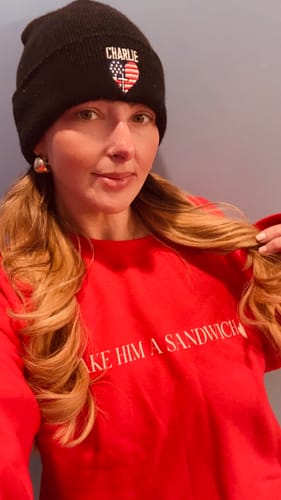 Customer photo review of Make Him A Sandwich Valentine Crewneck