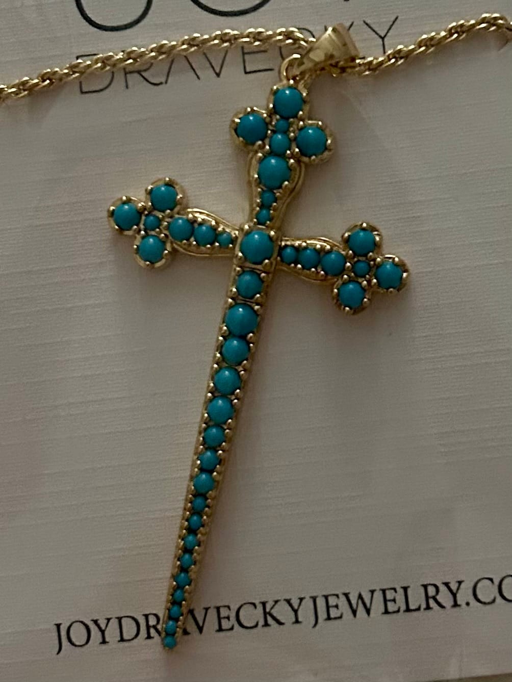 Customer photo review of Athena Turquoise Cross Necklace