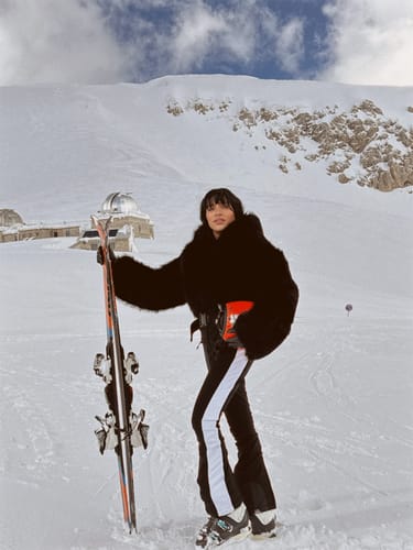 Customer photo review of Women's White Stylish Slim-Fit One-Piece Ski Suit with Detachable Faux Fox Fur Jacket & Flared Legs