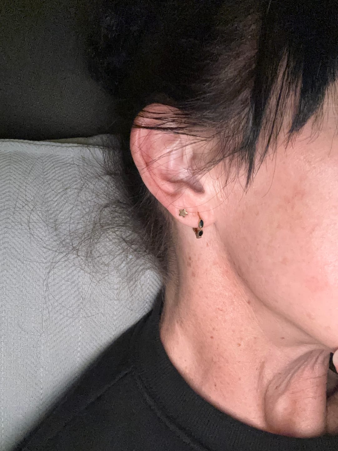Customer photo review of Onyx Tiny Hoop Earrings