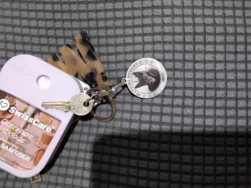 Customer photo review of Custom Personalized Photo Keychain Pet Charm Key Ornaments - Memorial Gift for Dog/Cat Lovers - You left paw prints on my heart