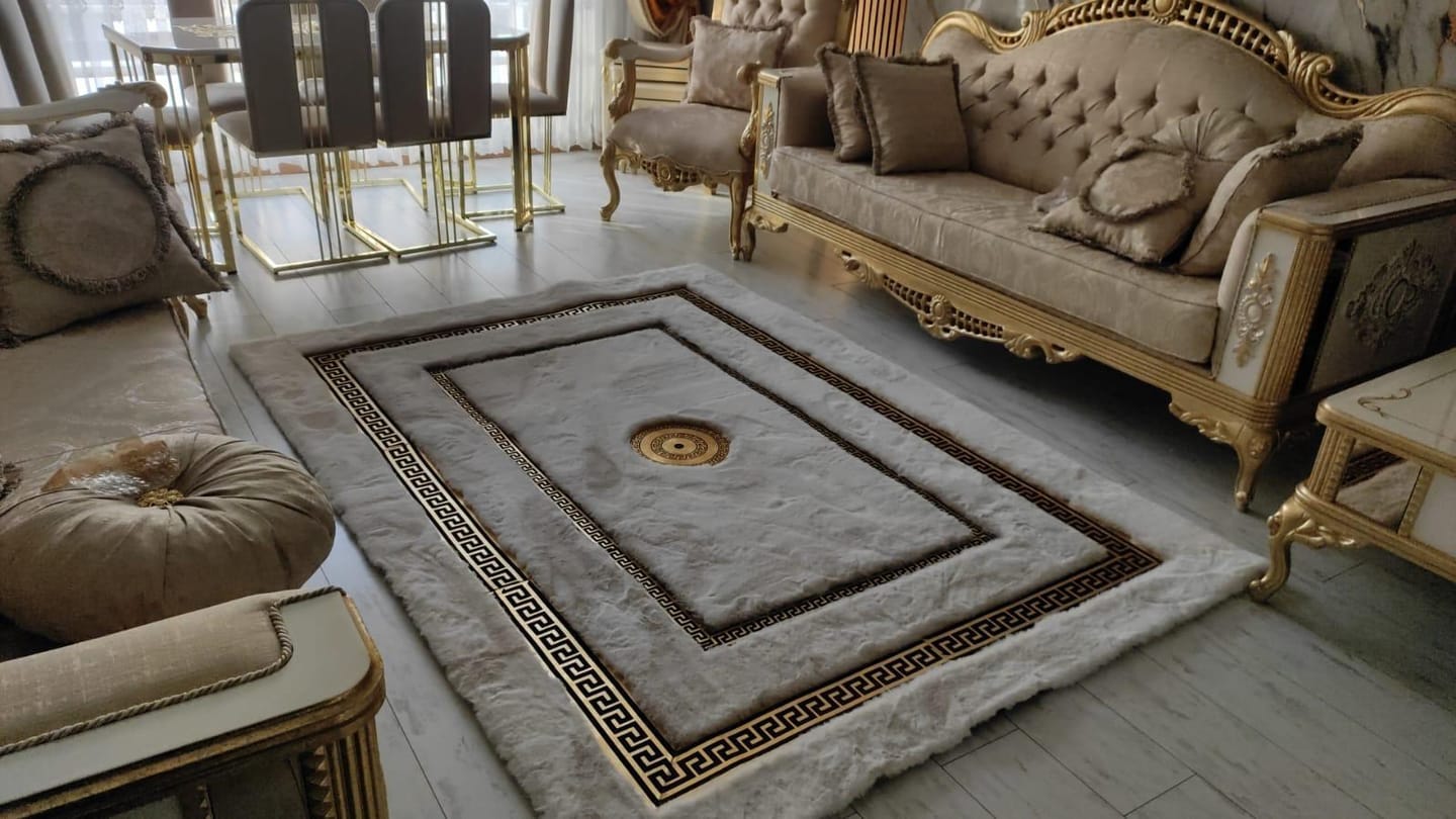 Customer photo review of Unique Soft Plush Handmade White And Gold Faux Fur Elegant Bedroom Rug