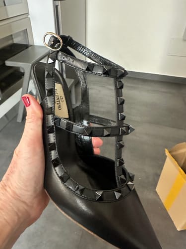 Customer photo review of Valentino Rockstud Caged Pumps 95mm Black Beige Leather
