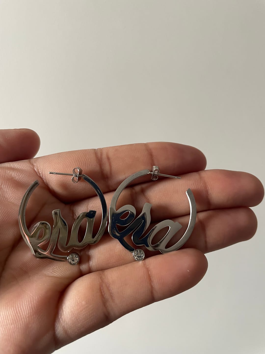 Customer photo review of Silver Era Logo Mini Hoops