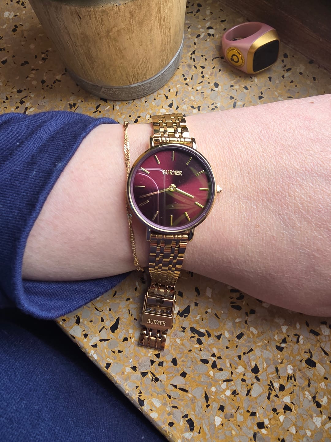 Customer photo review of Ruby Petite Gold Burgundy