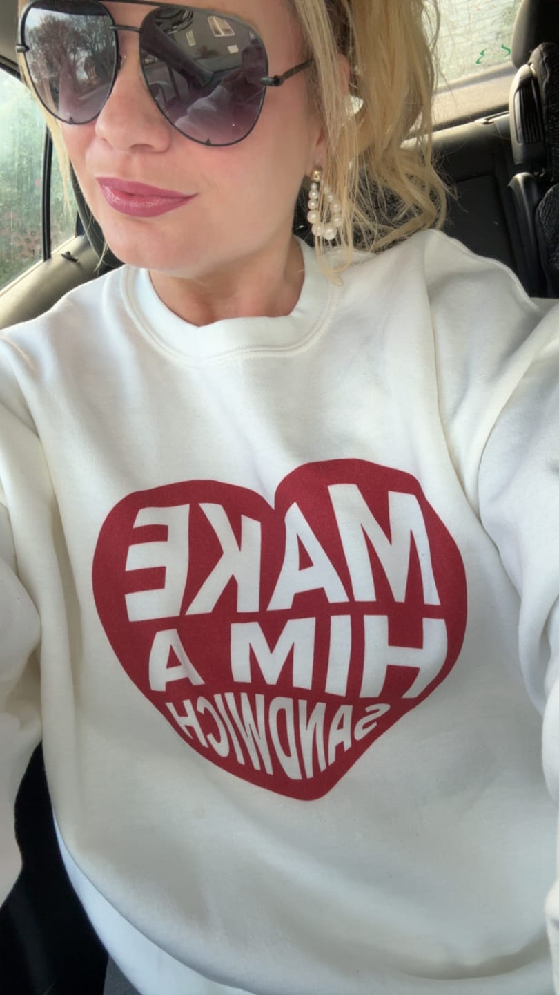 Customer photo review of Make Him A Sandwich V Day Crewneck