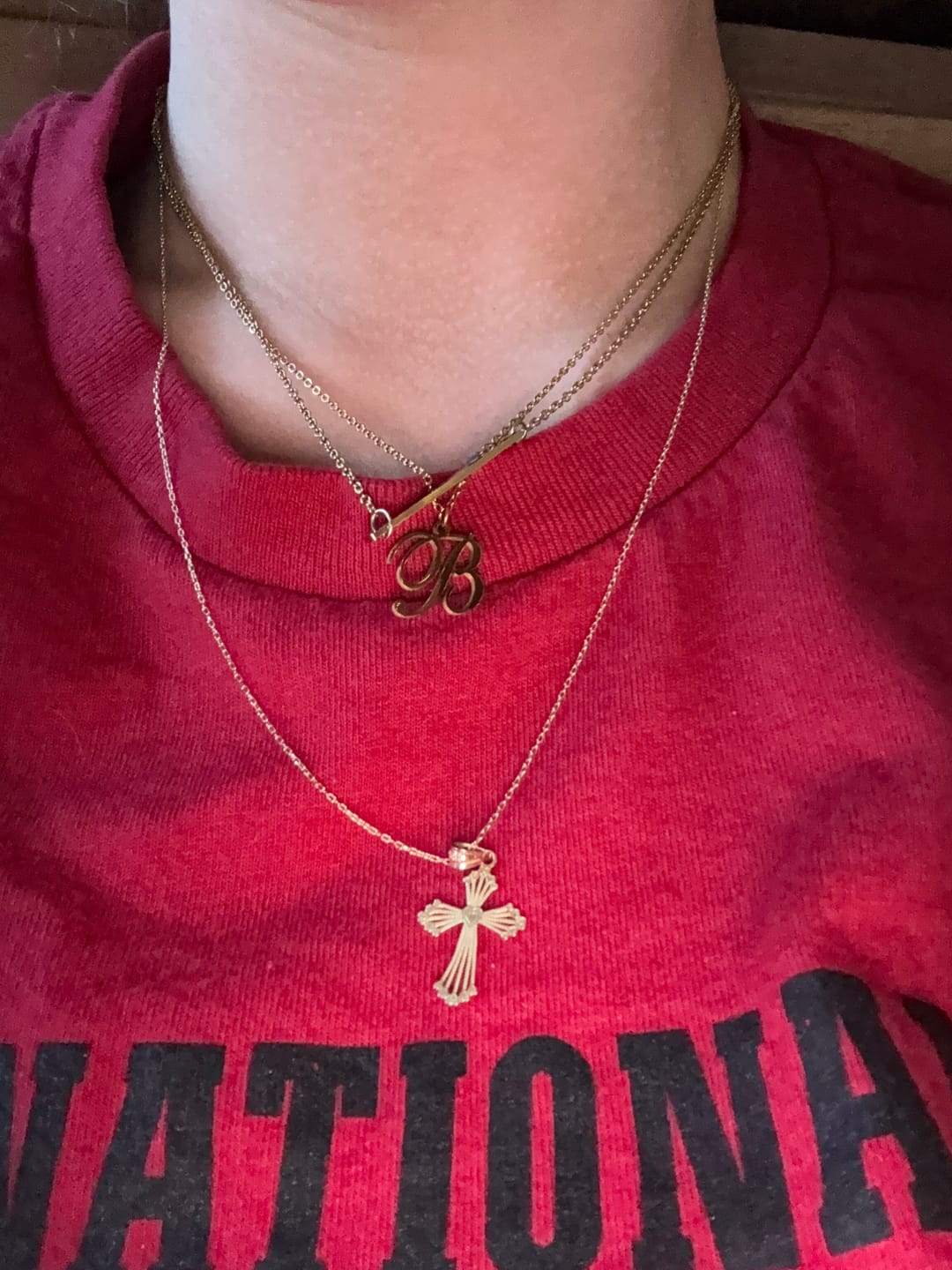 Customer photo review of Dainty Initial Script Necklace