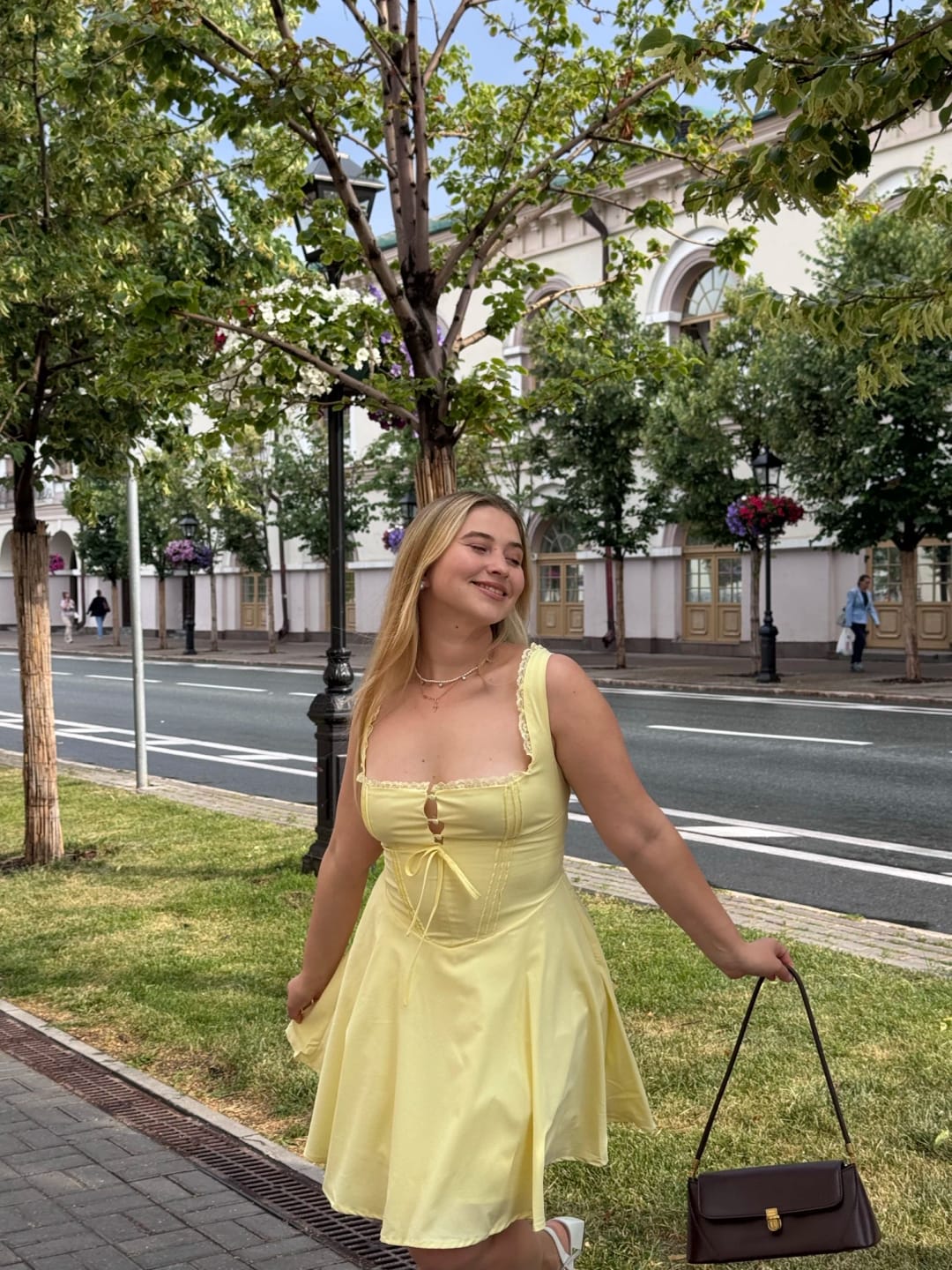 Customer photo review of Jolie Flowy Lace Up Mini Dress