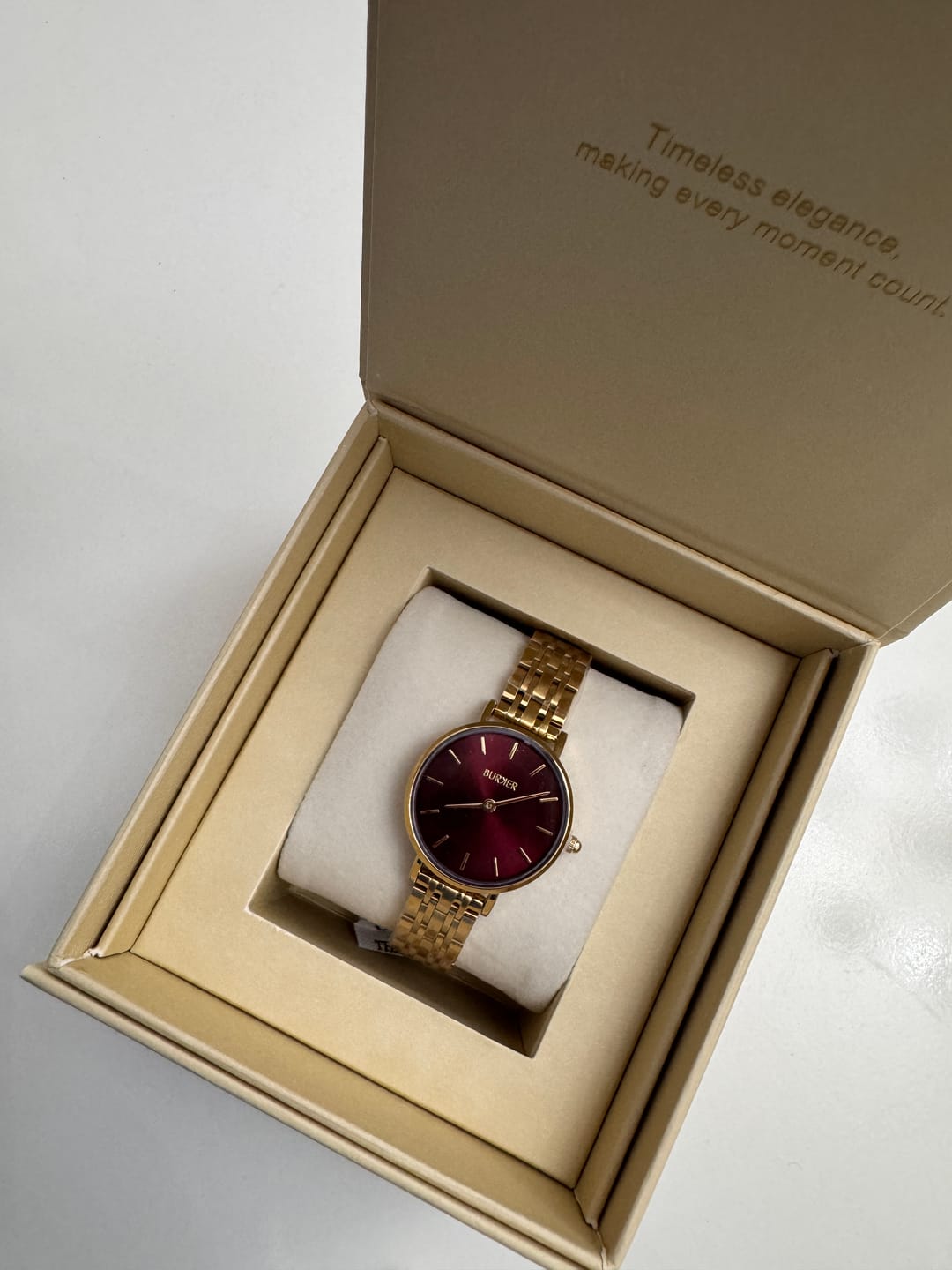 Customer photo review of Ruby Petite Gold Burgundy