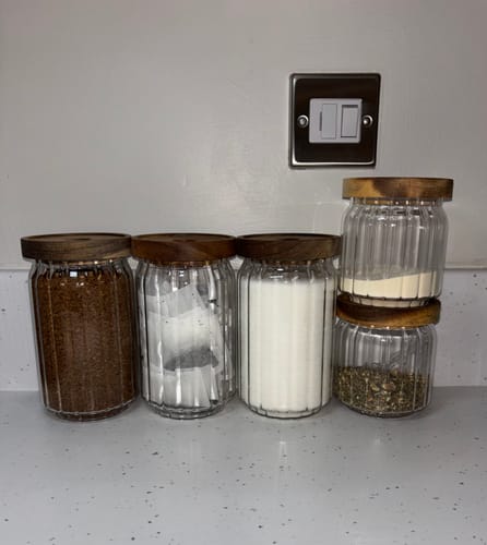 Customer photo review of Ribbed Acacia Glass Pantry Jars