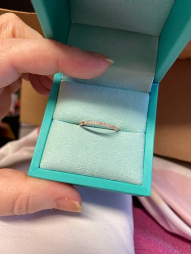 Customer photo review of Emerald-Cut Moissanite Side Stone Pave Wedding Band Ring