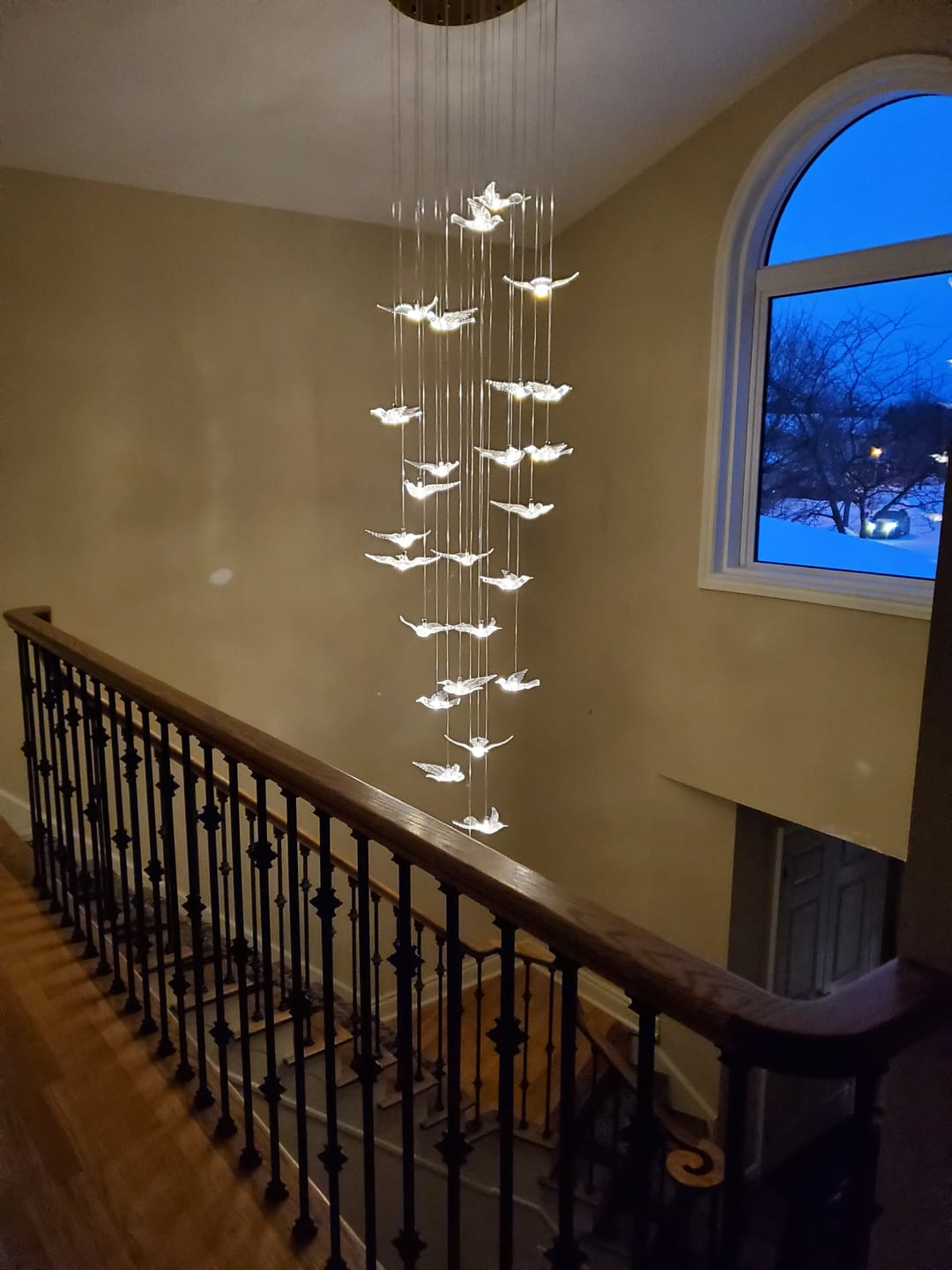 Customer photo review of Bird Spiral Long Led Chandelier for Staircase and Foyer
