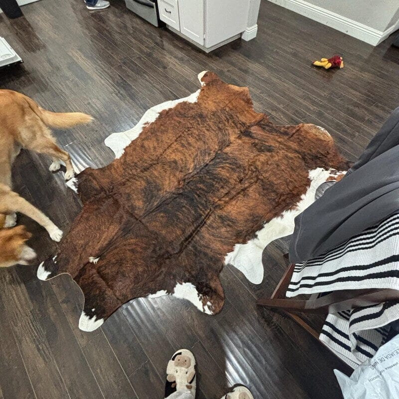 Customer photo review of Brown Genuine Leather Deorative Area Rug, Cowskin Handmade Modern Rug