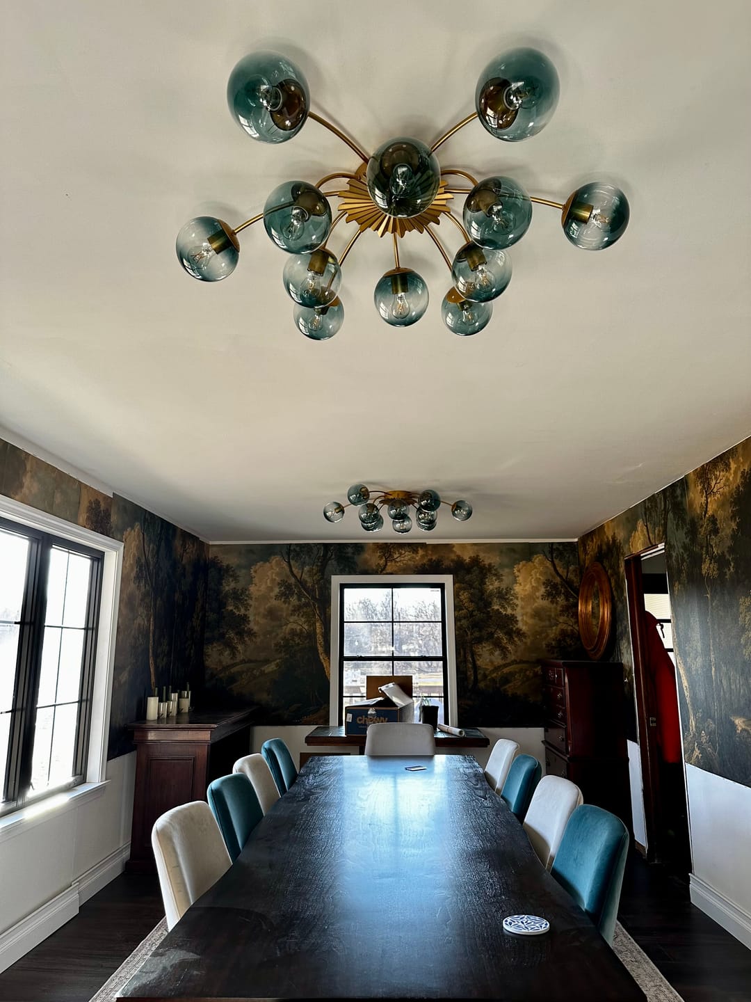 Customer photo review of Glam Bloom 12-Light Blue Glass Bubble Semi Flush Chandelier