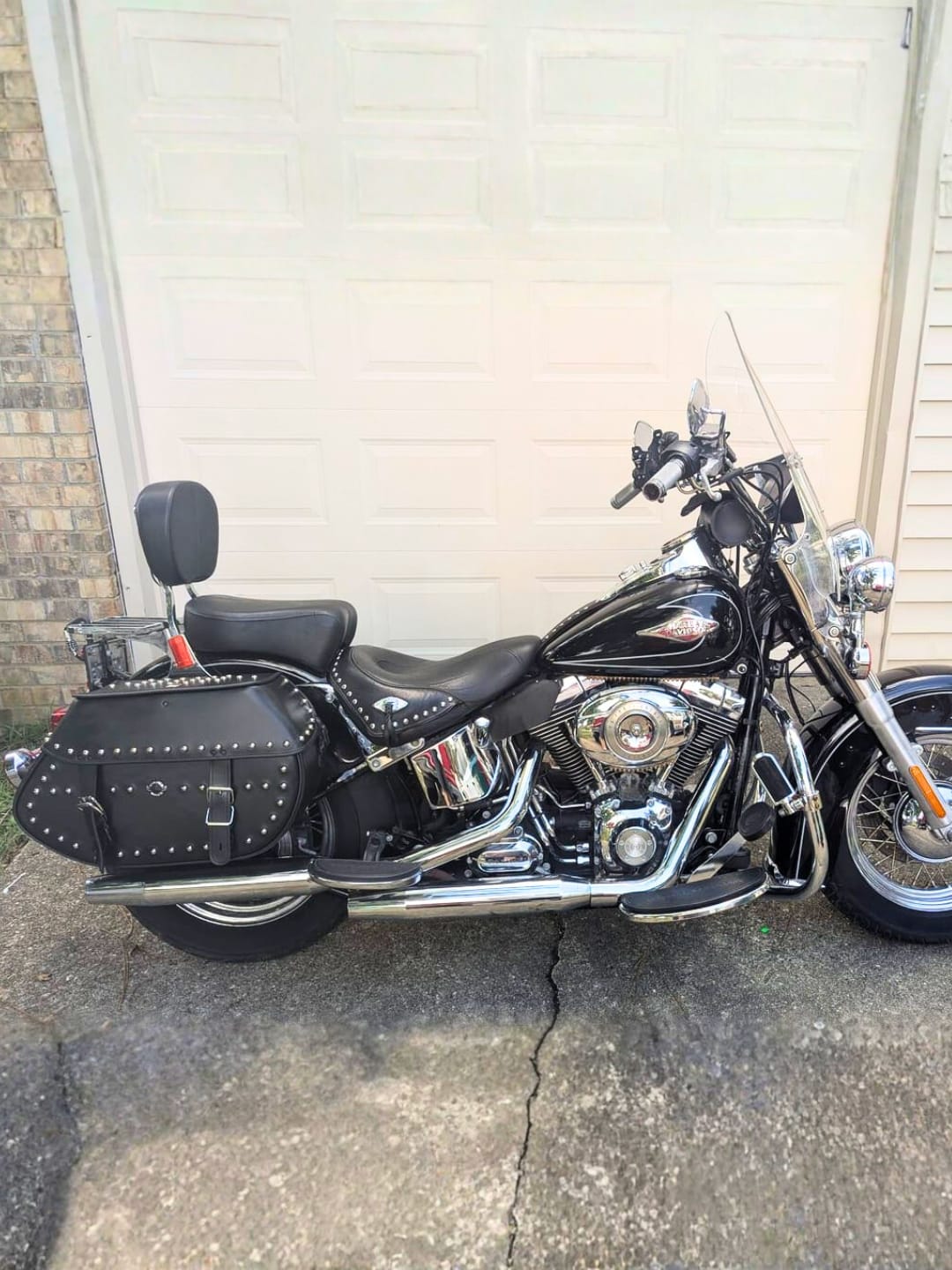 Customer photo review of 35L - Legacy Extra Large Studded Leather Motorcycle Saddlebags for Harley Softail Heritage FLSTC/I