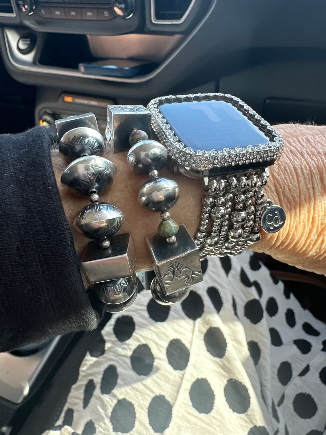 Customer photo review of Platinum Demure Stretch Apple Watch Strap
