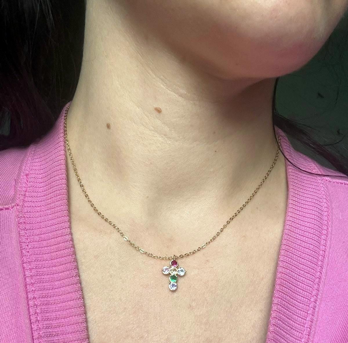 Customer photo review of Collier Croix Joseph Multicolore - Argent 925 Plaqué Or