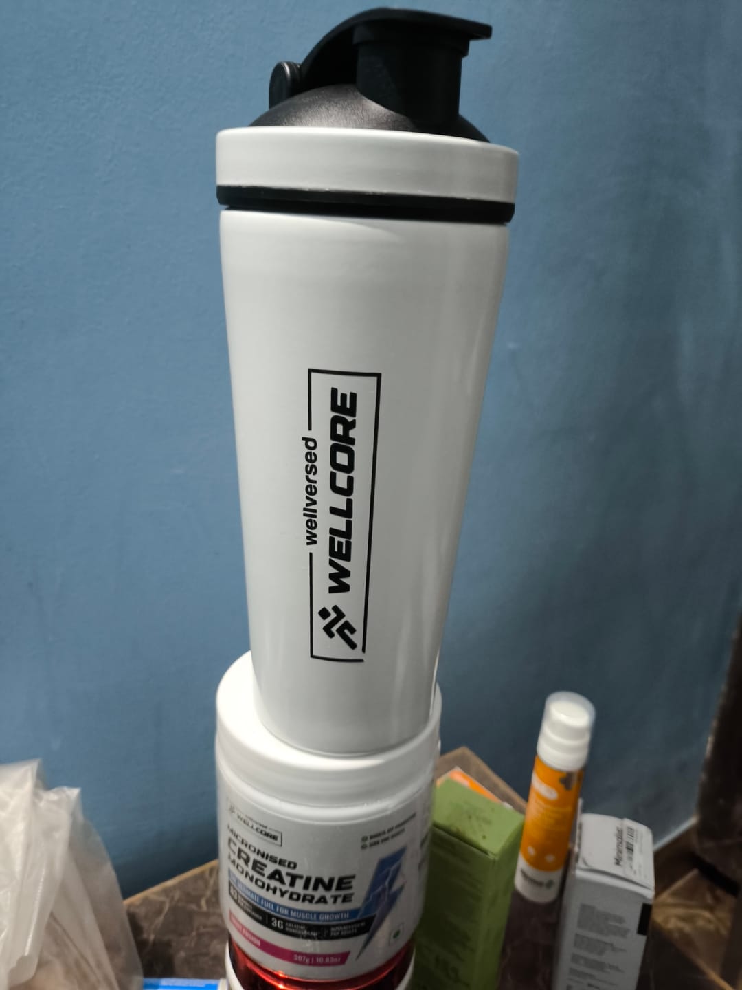 Customer photo review of Wellcore - Micronised Creatine Monohydrate (83 Servings, Fruit Fusion) + Premium Steel Shaker