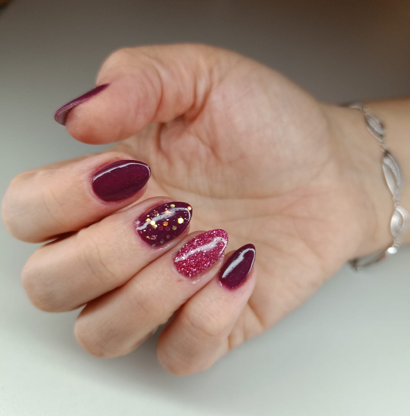 Customer photo review of Dark Reddish Purple Dipping Powder