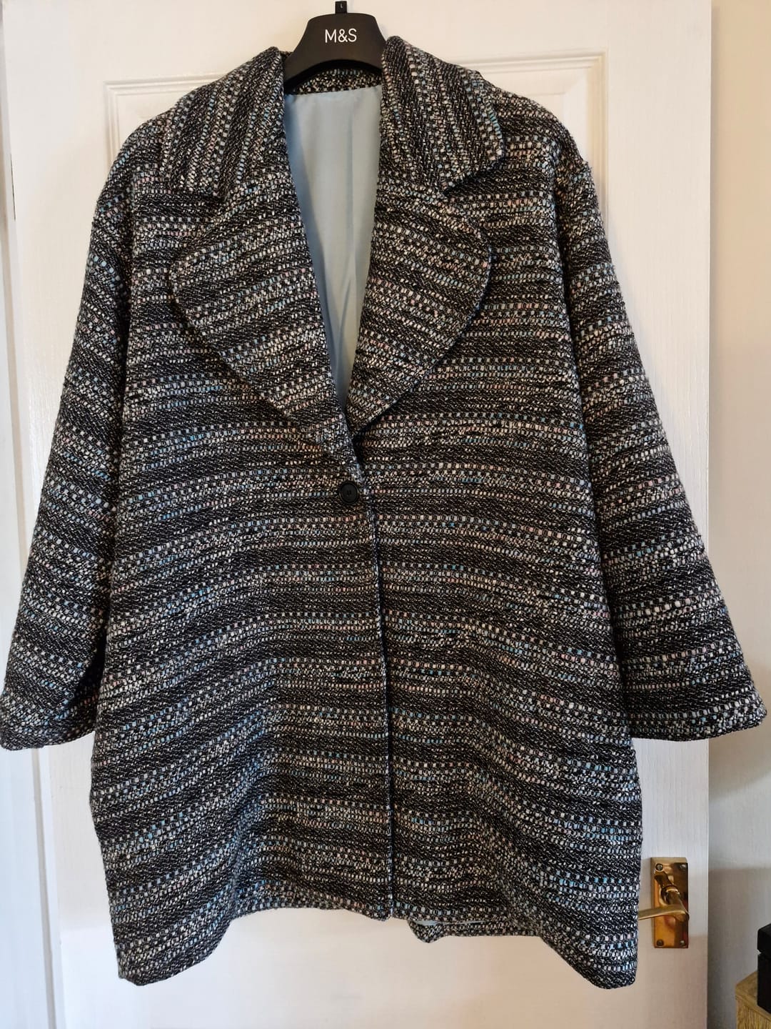 Customer photo review of Blue and Grey Boucle Fabric