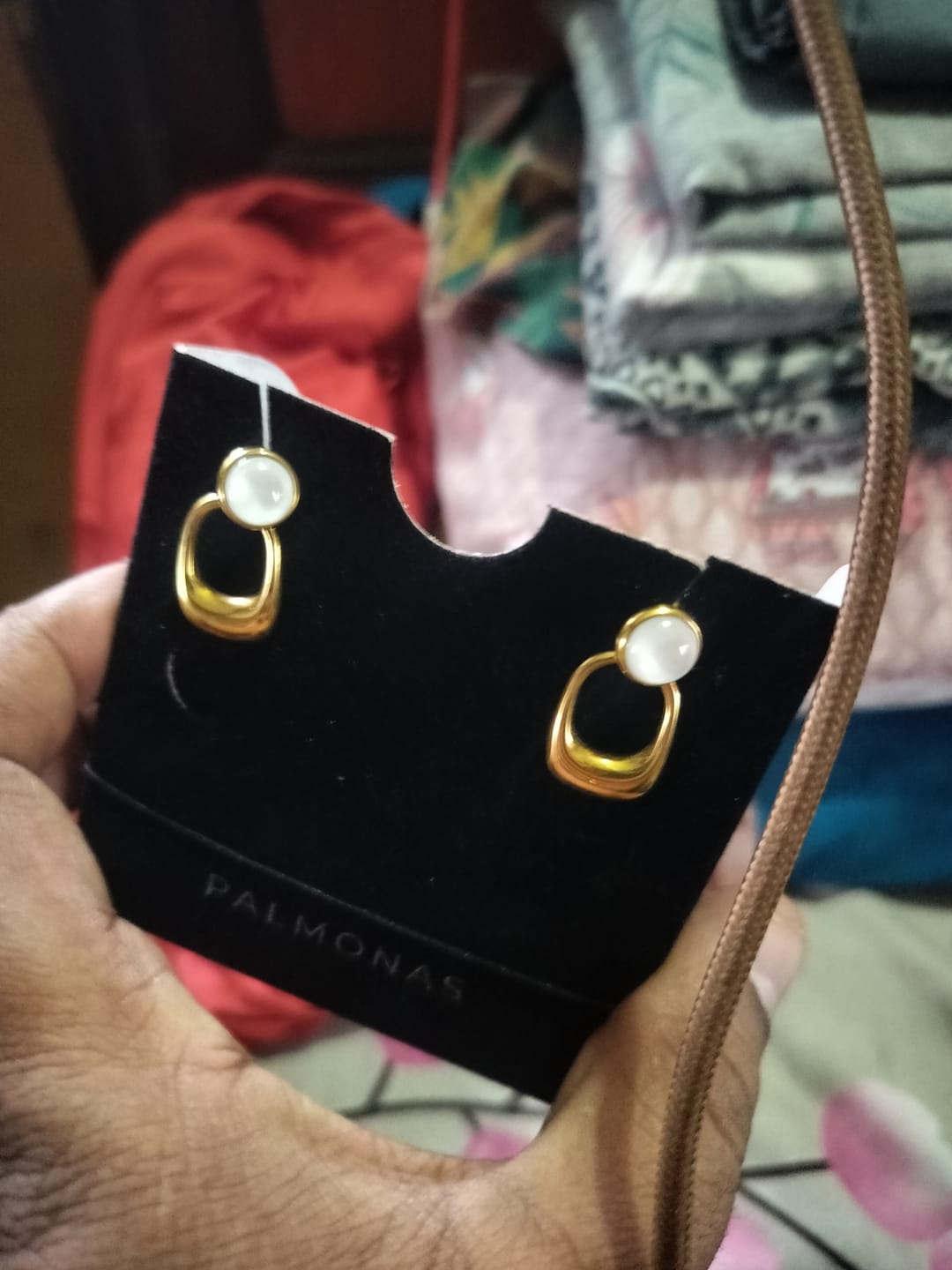 Customer photo review of Classic White Stone Gold Drop Earrings