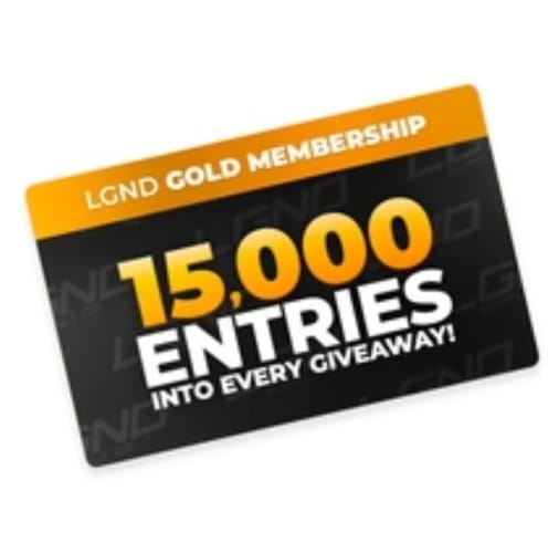 Customer's promotional graphic for the LGND Gold Membership, showing 15,000 entries into every giveaway.