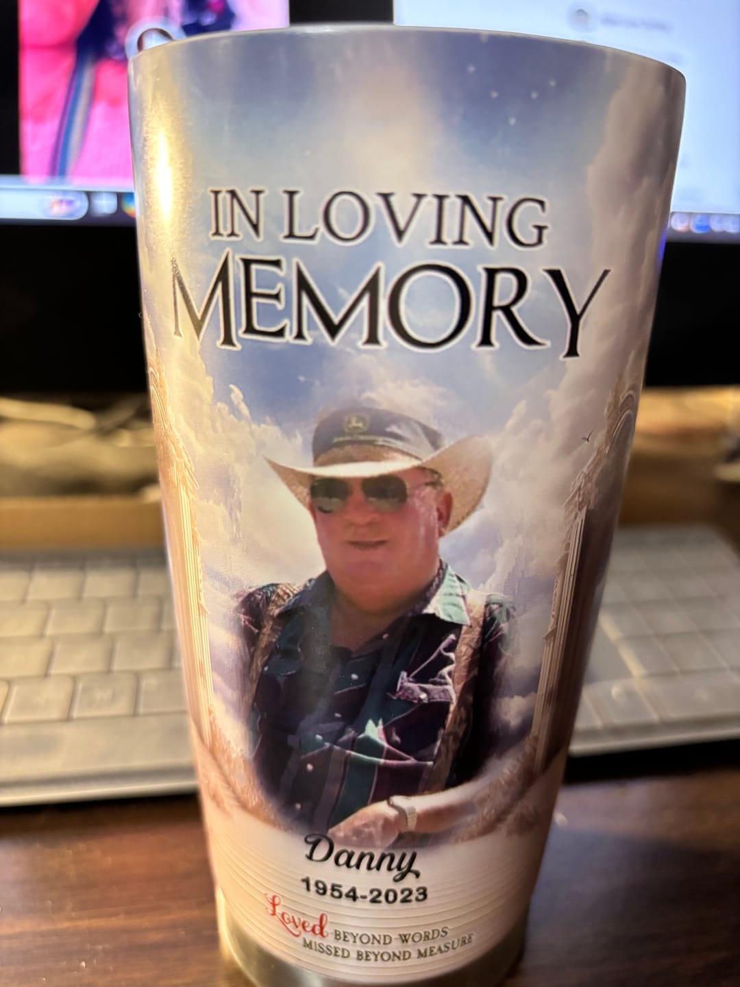 Customer photo review of In Loving Memory Upload Photo Heaven Gate Sky, A Big Piece Of My Heart Lives In Heaven Personalized Tumbler