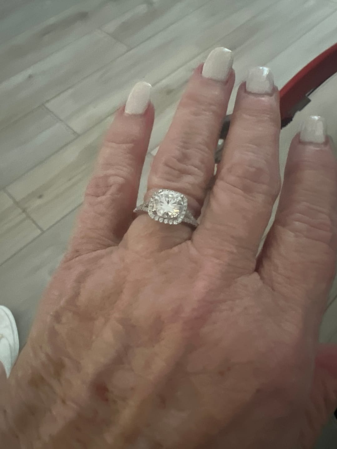 Customer photo review of Moissanite Split Shank Square Halo Pave Engagement Ring