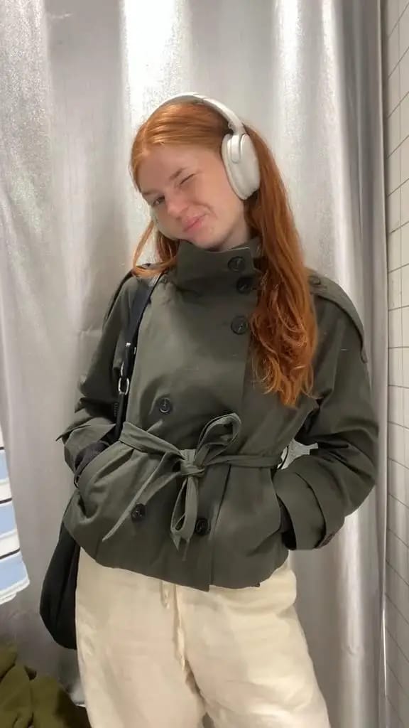 Customer photo review of Kara Stand Collar Crop Trenchcoat