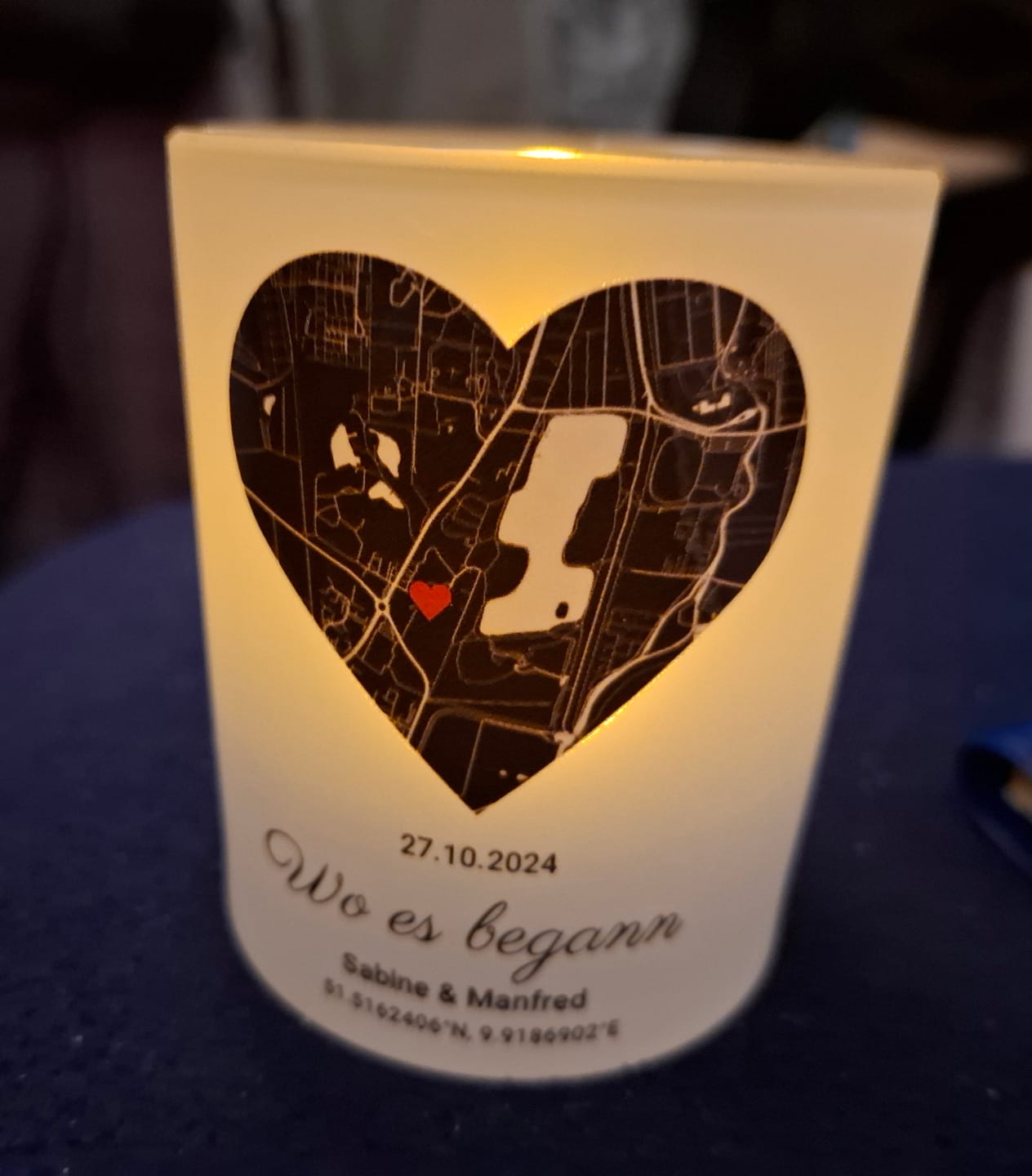 Customer photo review of Wo alles begann - Personalisiertes Teelichtglas für Paare