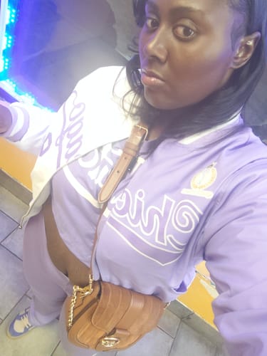 Customer photo review of Custom Light Purple White Split Varsity Full-Zip Two Tone Letterman Bomber Jacket