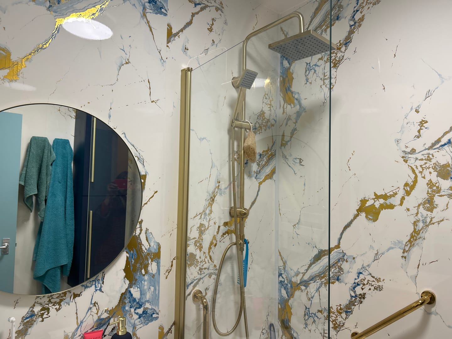 Customer photo review of 10mm Oro Blue Gloss Shower Panel 1M x 2.4M