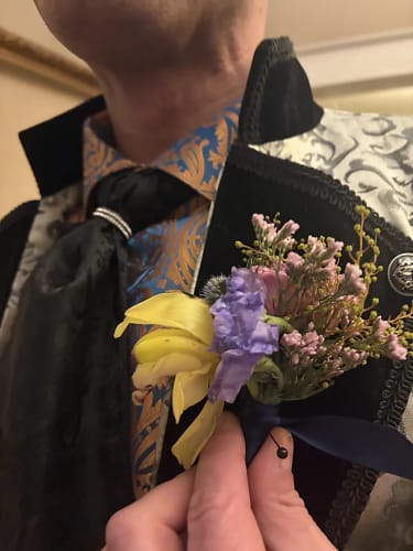 Customer photo review of Barry. Wang Black Paisley Wedding Ascot For Men Self Formal Necktie Jacquard Handkerchief Cufflinks Set