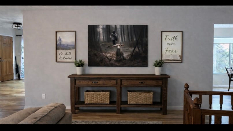 Customer photo review of Jesus Running After a Lost Lamb, Jesus and Lamb Picture, Wall Art Canvas