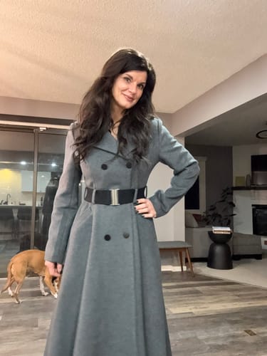 Customer photo review of Double breasted long gray winter warm wool coat C5345