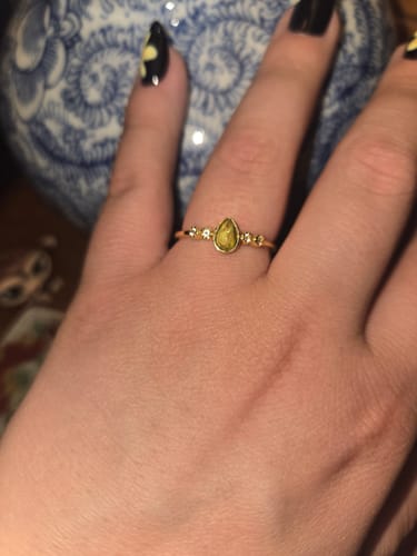 Customer photo review of 14K Gold Plated Over 925 Silver Teardrop Peridot & Sparkling White Topaz Delicate Ring