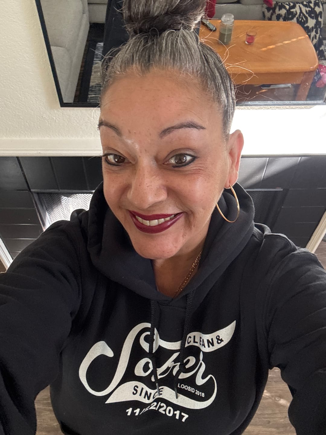 Customer photo review of Recovery Hoodie | Sober Since Men's Hoodie with Custom Sobriety Date