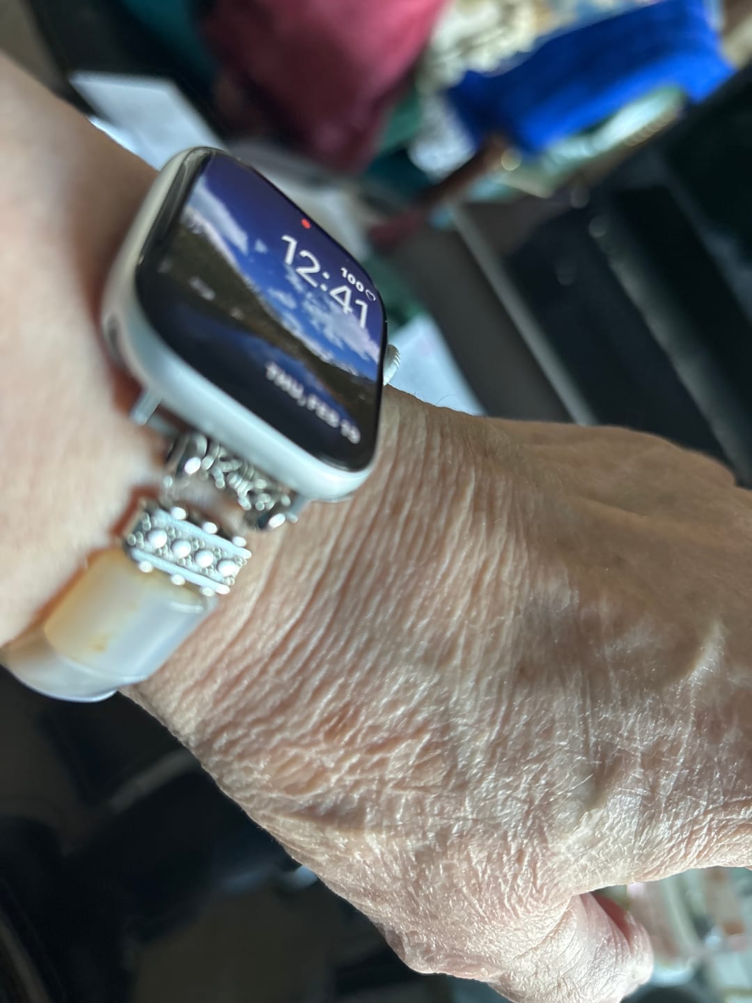 Customer photo review of Sacred Sands Agate Stretch Apple Watch Strap