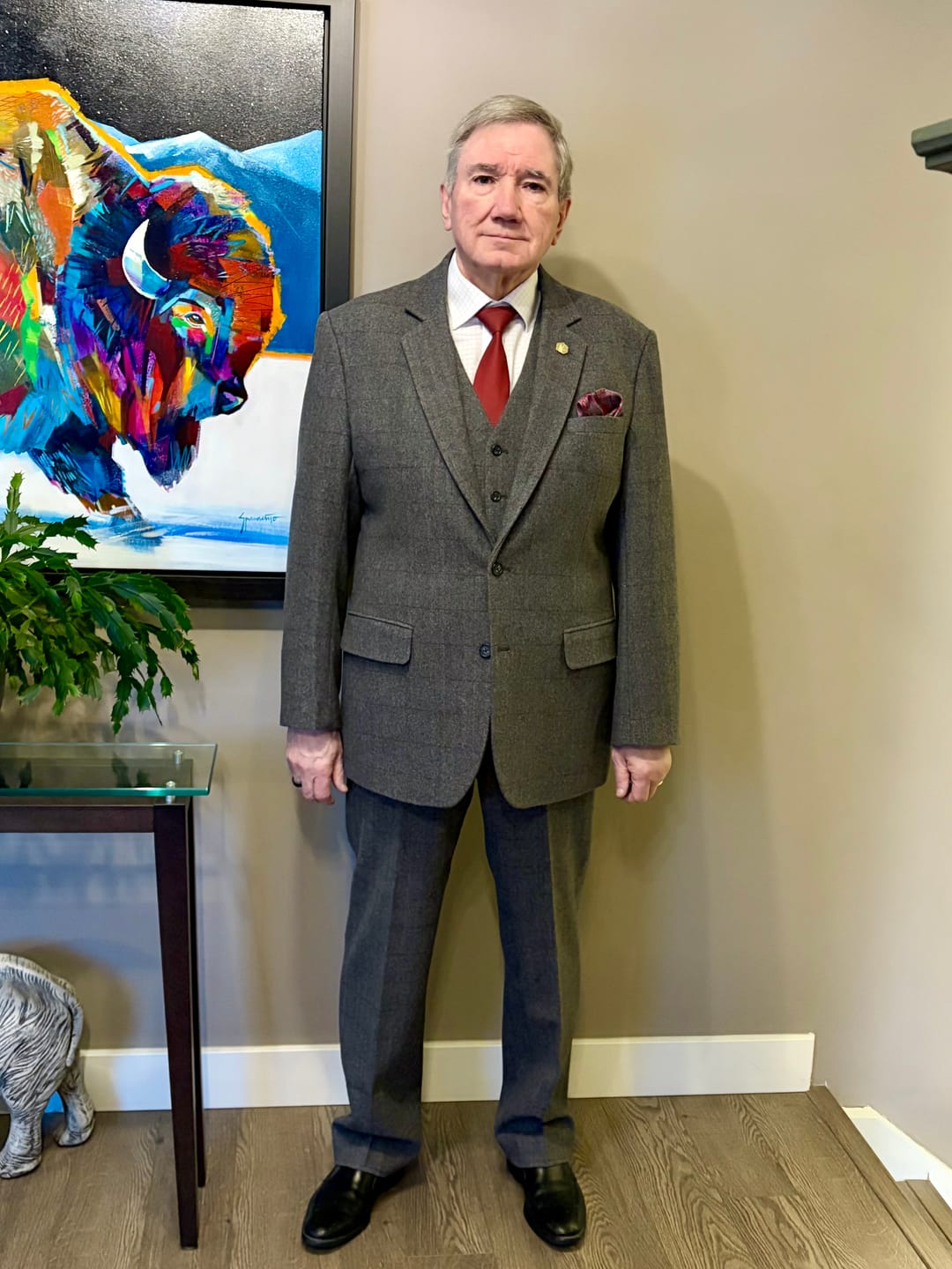 Customer photo review of Prince Of Wales Grey Herringbone Tweed 3 Piece Suit