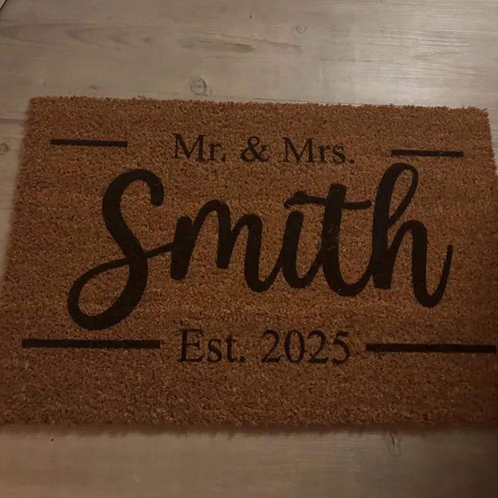 Customer photo review of Fußmatte aus Kokos personalisierbar – Mr & Mrs Familienname mit Hochzeitsdatum
