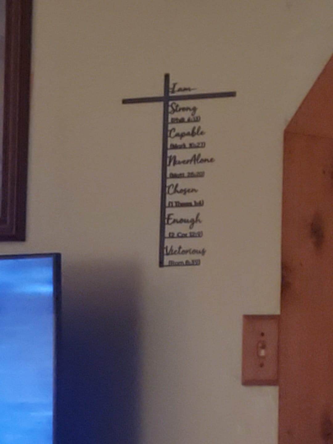 Customer photo review of Christianartworkshop Biblical Verse Cross Metal Wall Decor: Daily Faith Reminder