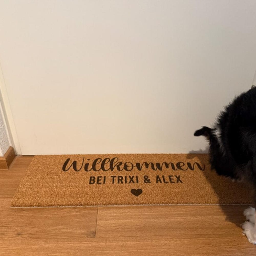 Customer photo review of Fußmatte aus Kokos personalisierbar – Pärchennamen Willkommen mit Herz