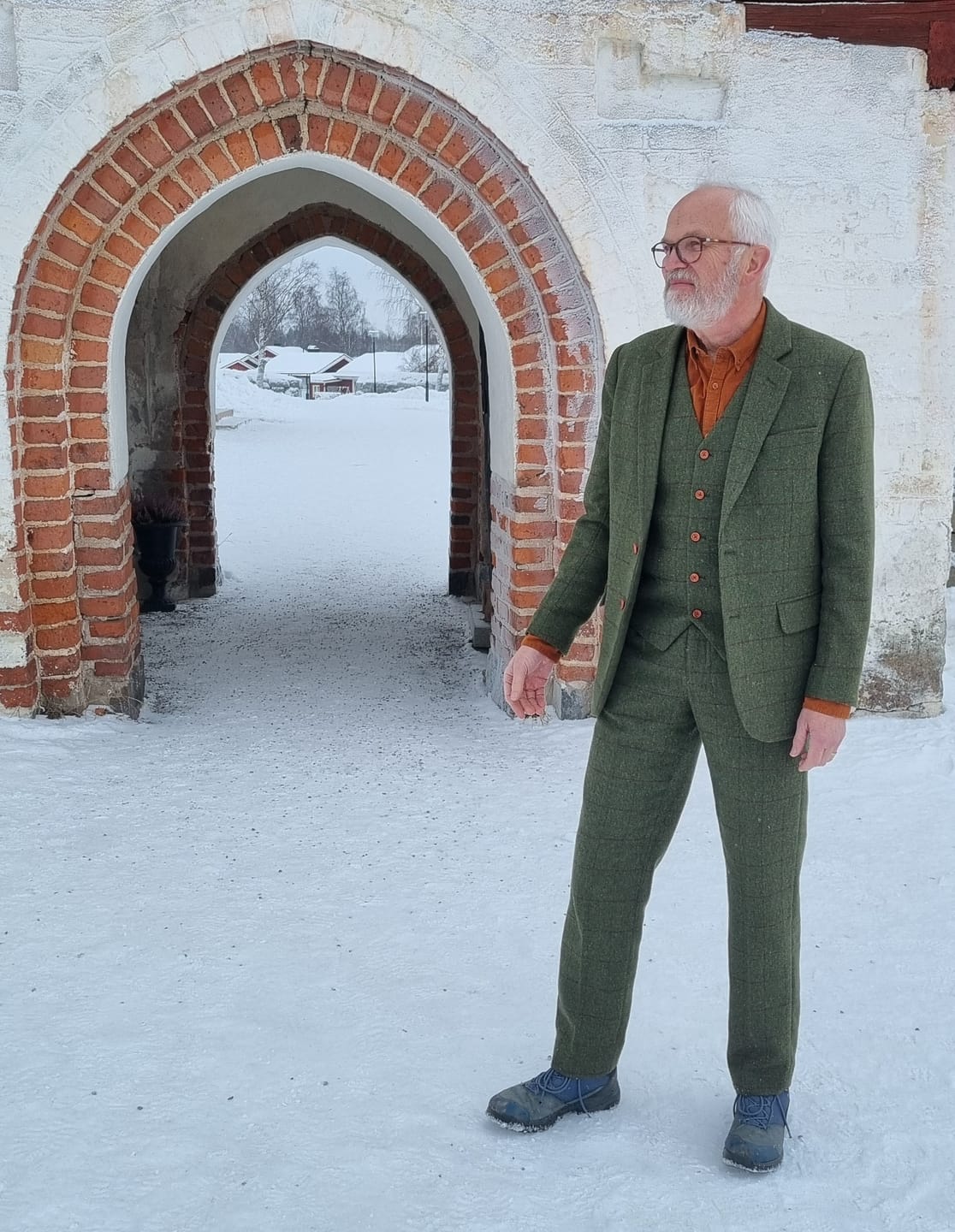 Customer photo review of Olive Green Check Tweed 3 Piece Suit