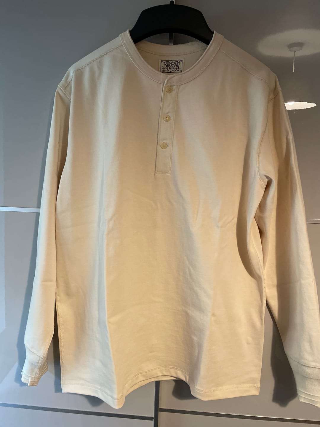 Customer photo review of Vintage Long Sleeve Henley Shirt - Apricot