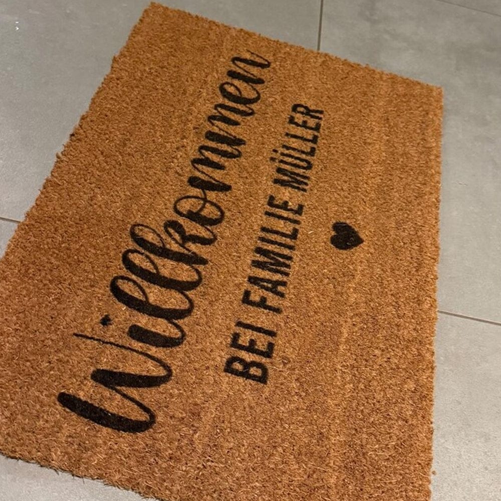Customer photo review of Fußmatte aus Kokos personalisierbar – Pärchennamen Willkommen mit Herz