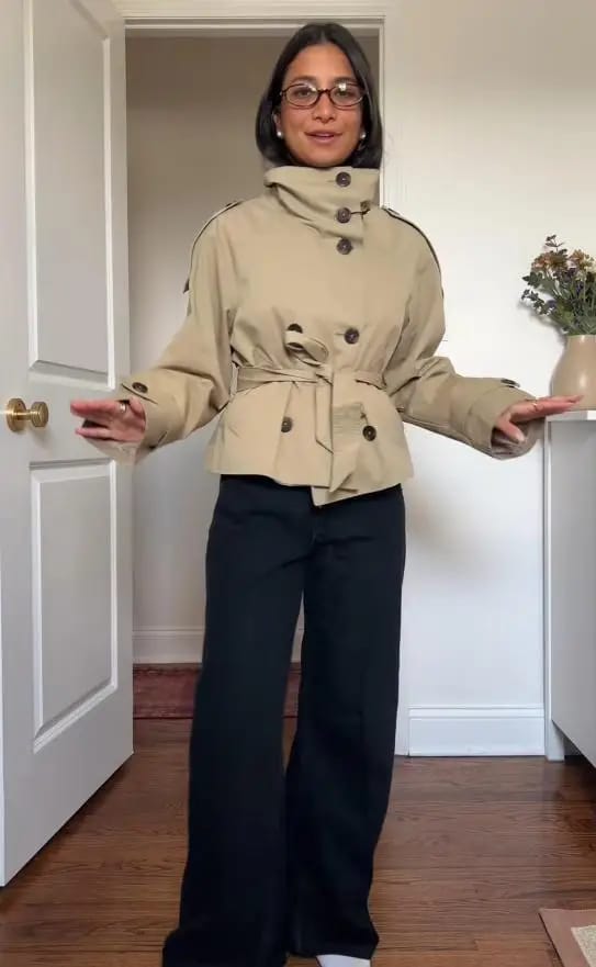 Customer photo review of Kara Stand Collar Crop Trenchcoat