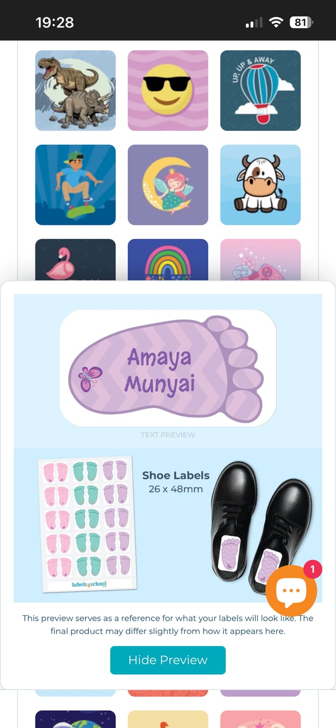 Customer photo review of Colour Shoe Labels - Designer themes