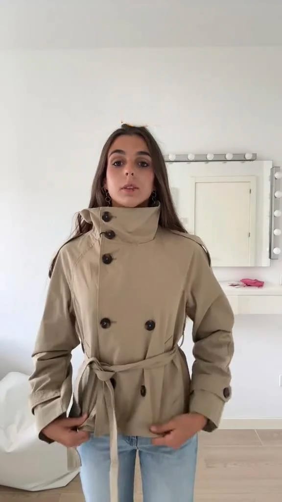 Customer photo review of Kara Stand Collar Crop Trenchcoat
